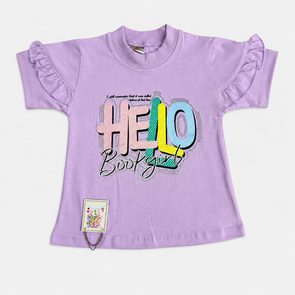 Girls Hello Beautiful Jersey Top & Stretchable Denim Jeans 2 Piece Outfit Set (1-7 Years)