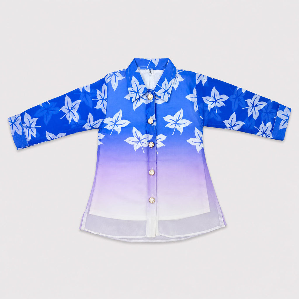 Girls Blue Ombre Printed Chiffon 3 Piece Suit | Lamtar Kids