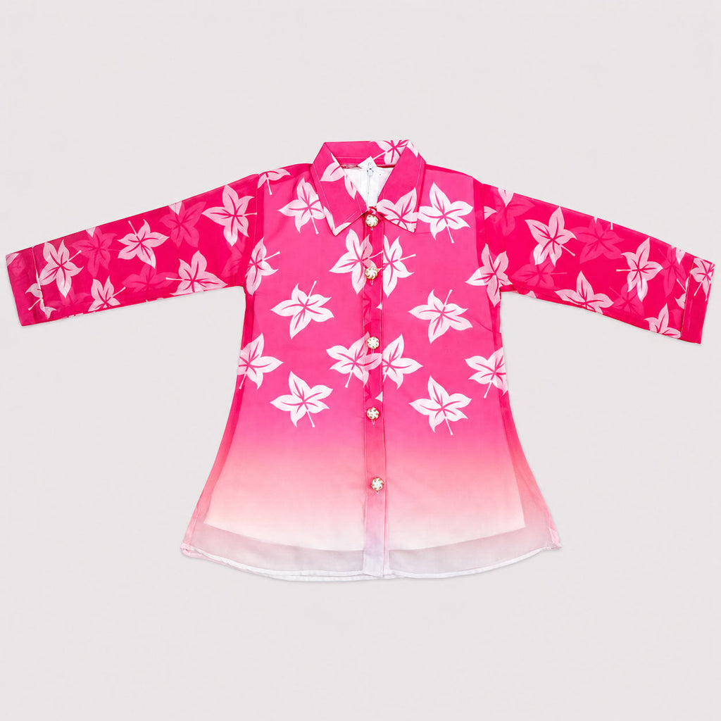 Girls Pink Ombre Digital Printed Chiffon 3 Piece Suit | Lamtar Kids