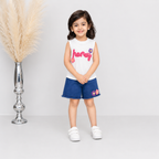 Girls Honey Top & Denim Shorts Set – White Blue 2 Piece Outfit | Lamtar Kids