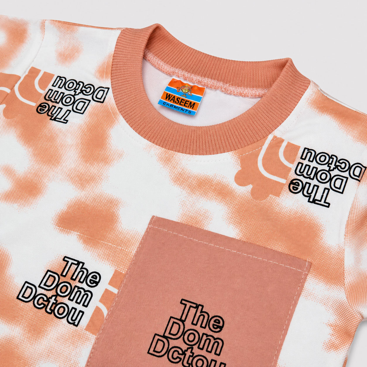Boys Jersey Printed Short Suit – Peach White | Lamtar Kids