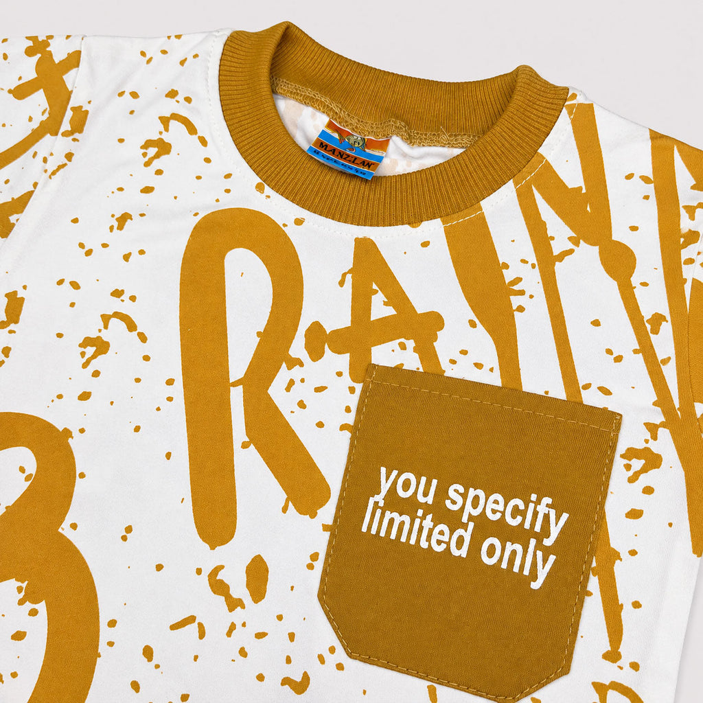 Boys Mustard Jersey 2 Piece Summer Outfit | Soft Printed T-Shirt & Shorts | 1–4 Years | Lamtar Kids