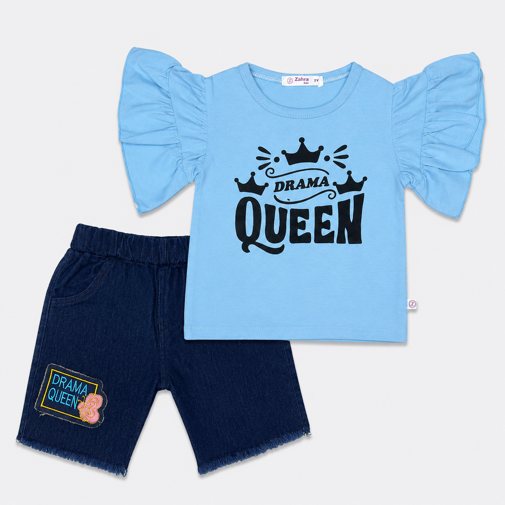 Girls Drama Queen Denim Shorts Set