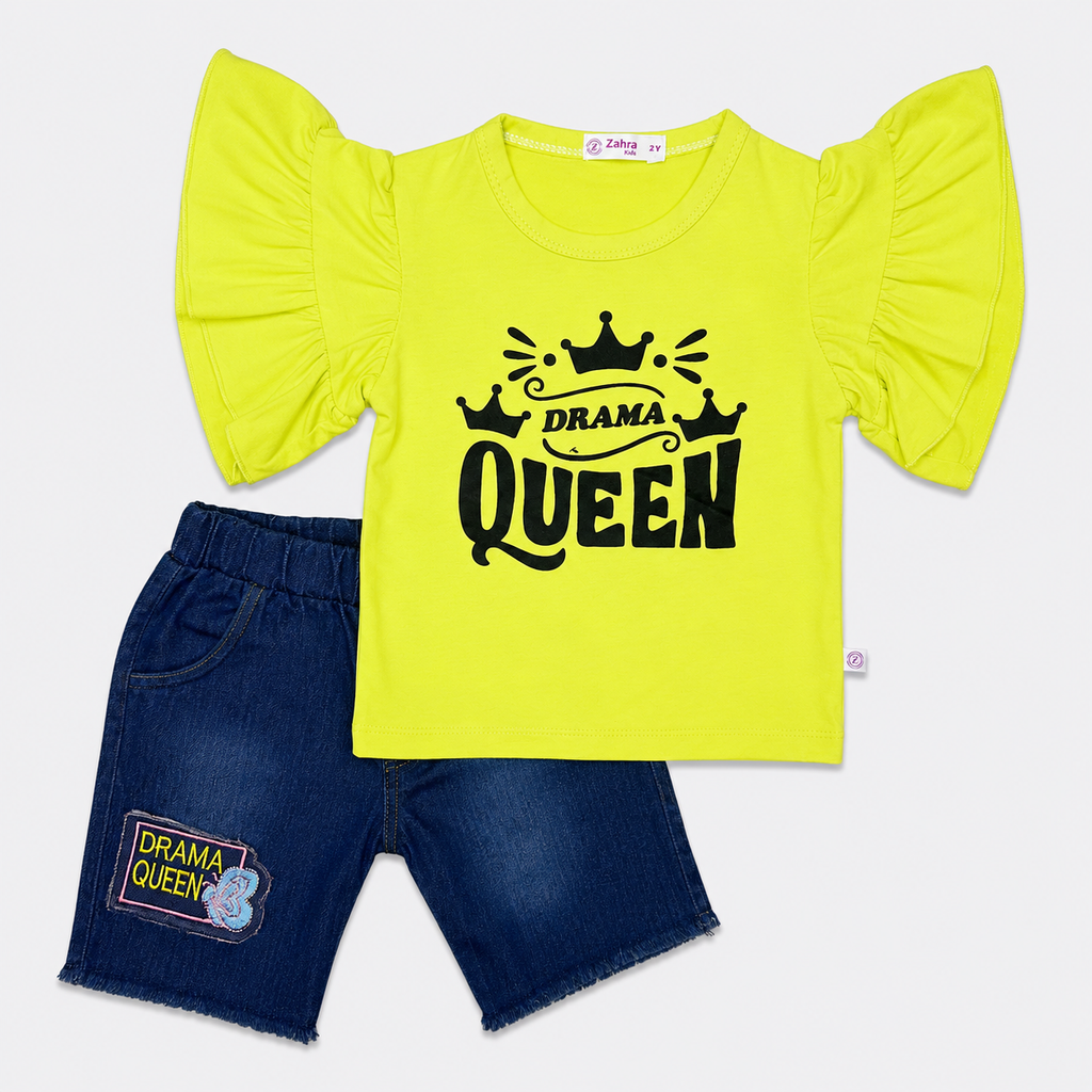 Girls Drama Queen Denim Shorts Set