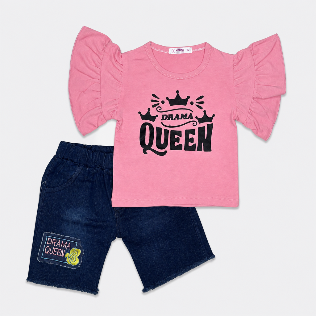 Girls Drama Queen Denim Shorts Set