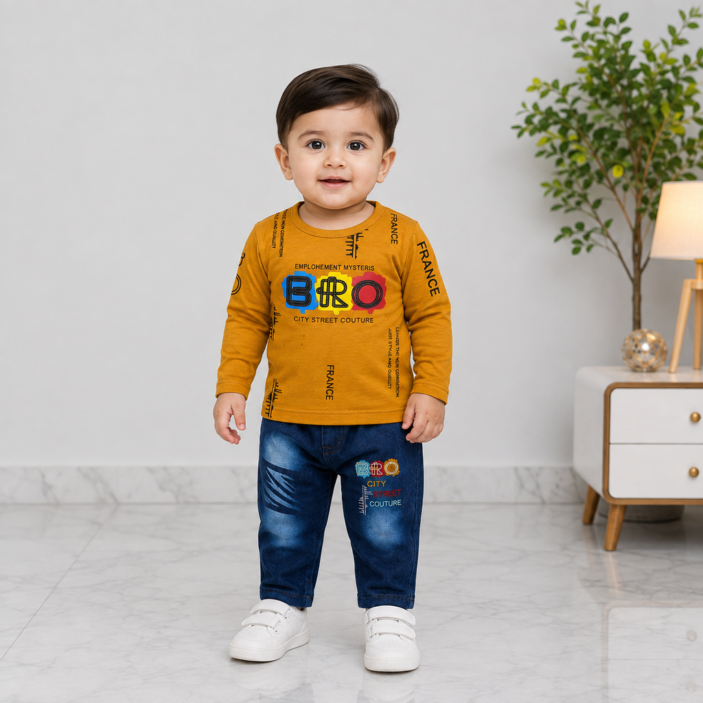 Boys Jersey T-Shirt with Jeans 2 Piece Set – Printed Casual Denim Outfit