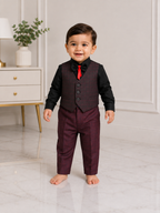 Boys 5-Piece Checkered Formal Suit – Blazer, Waistcoat, Shirt, Trouser & Bow Tie | 18–30 Months