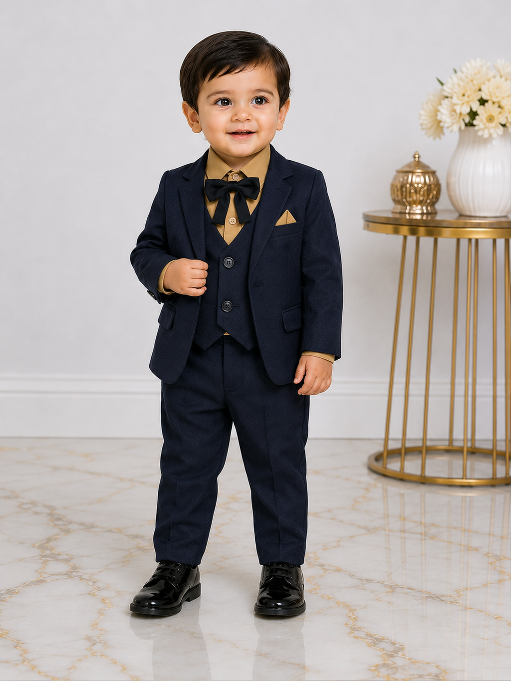 Boys 5-Piece Black Formal Suit Set – Blazer, Waistcoat, Shirt & Pant