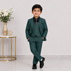 Boys Premium 5-Piece Tuxedo Suit – Green Formal Suit with Waistcoat, Shirt & Tie
