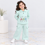 Girls Premium Textured Jersey 2-Piece Suit – ABC Embellished Top & Trouser