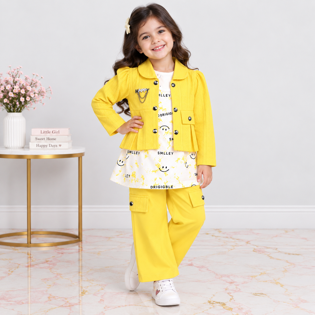 Girls Premium Textured Jersey 3-Piece Co-Ord Set – Jacket, Top & Trouser