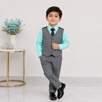 Boys 5-Piece Checkered Tuxedo Suit – Blazer, Waistcoat, Shirt, Trouser & Tie