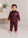 Boys 5-Piece Checkered Formal Suit – Blazer, Waistcoat, Shirt, Trouser & Bow Tie | 18–30 Months