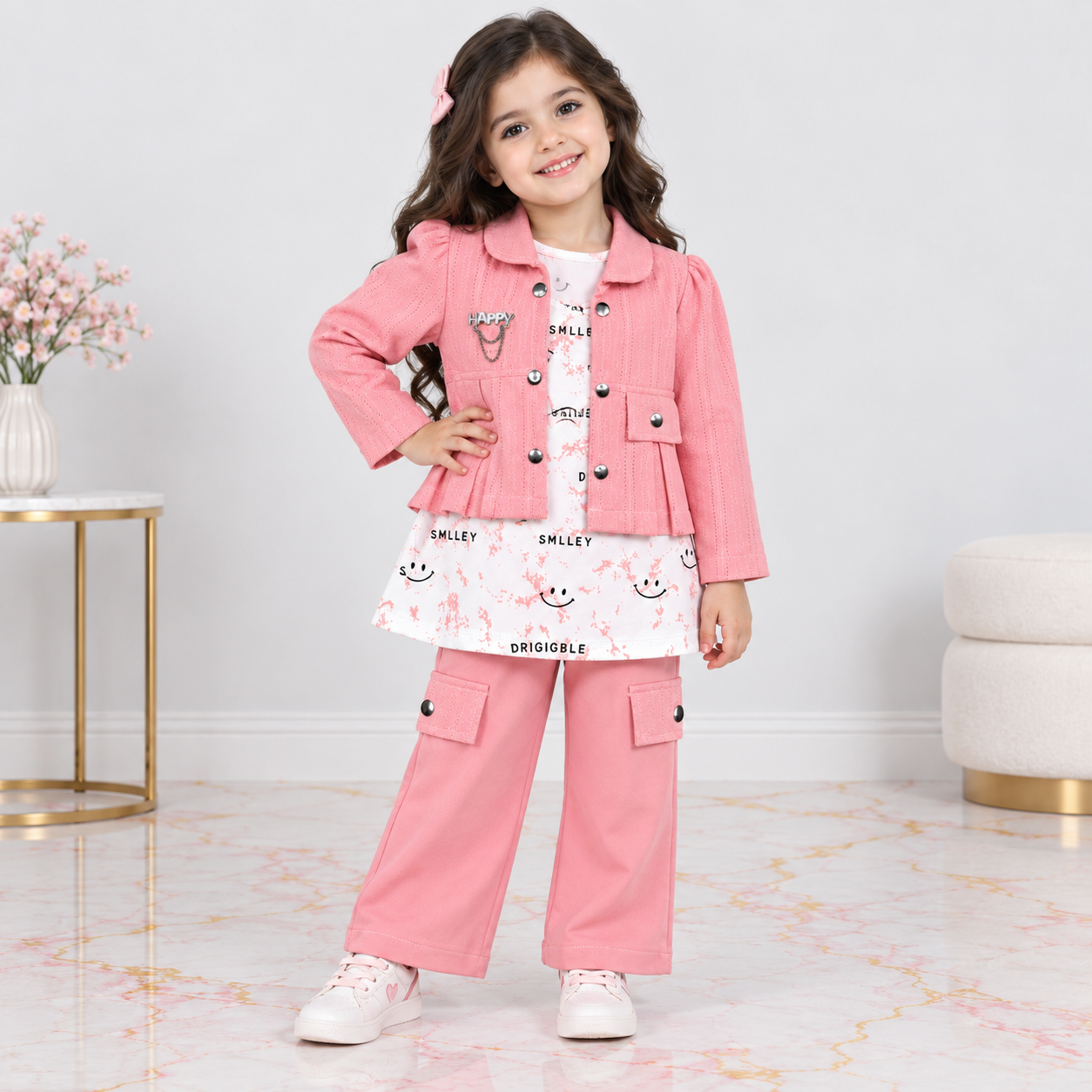 Girls Premium Textured Jersey 3-Piece Co-Ord Set – Jacket, Top & Trouser