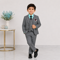 Boys 5-Piece Checkered Tuxedo Suit – Blazer, Waistcoat, Shirt, Trouser & Tie