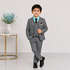 Boys 5-Piece Checkered Tuxedo Suit – Blazer, Waistcoat, Shirt, Trouser & Tie