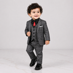 Boys 5-Piece Checkered Formal Suit – Blazer, Waistcoat, Shirt, Trouser & Bow Tie | 18–30 Months
