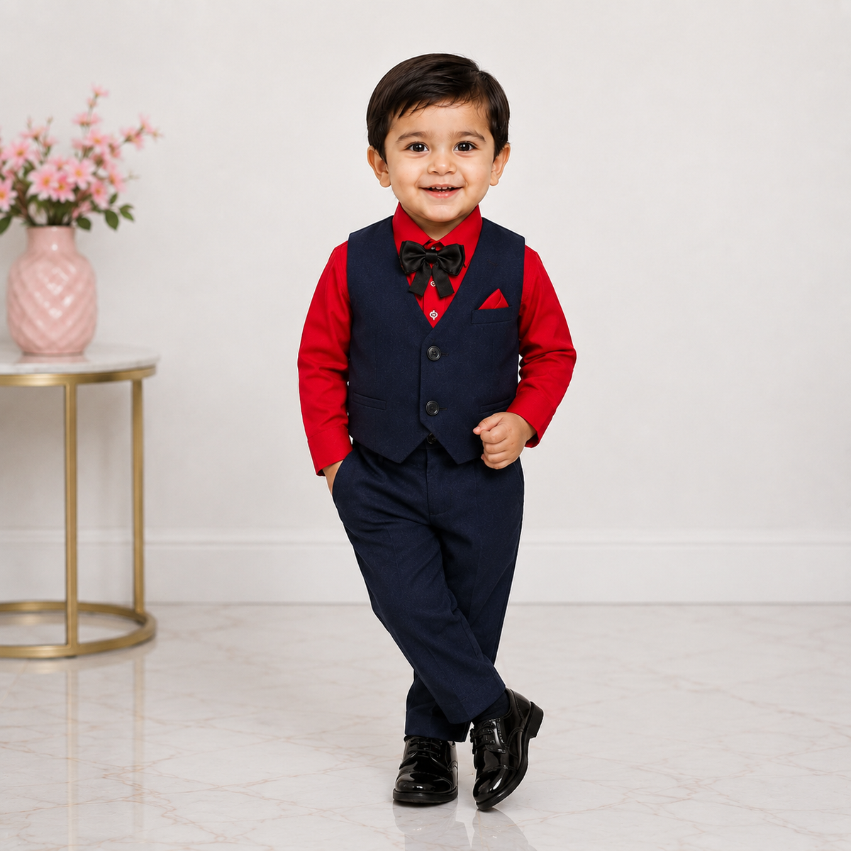 Boys 5-Piece Black Formal Suit Set – Blazer, Waistcoat, Shirt & Pant