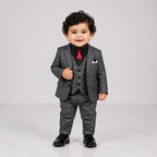 Boys 5-Piece Checkered Formal Suit – Blazer, Waistcoat, Shirt, Trouser & Bow Tie | 18–30 Months