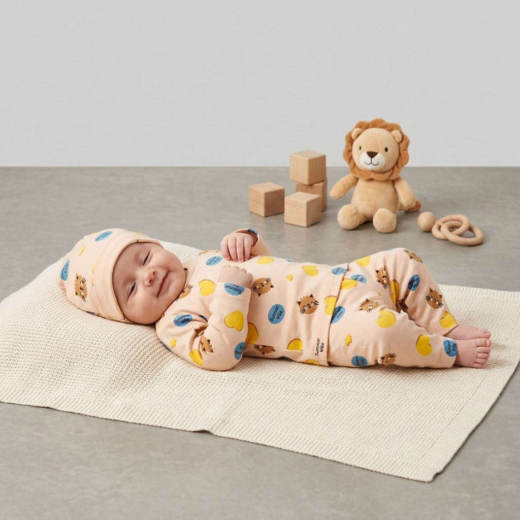 NEWBORN BABY 3-PIECE FINE JERSEY SUIT WITH CAP (SIZE ZERO) - AVAILABLE IN 3 COLORS