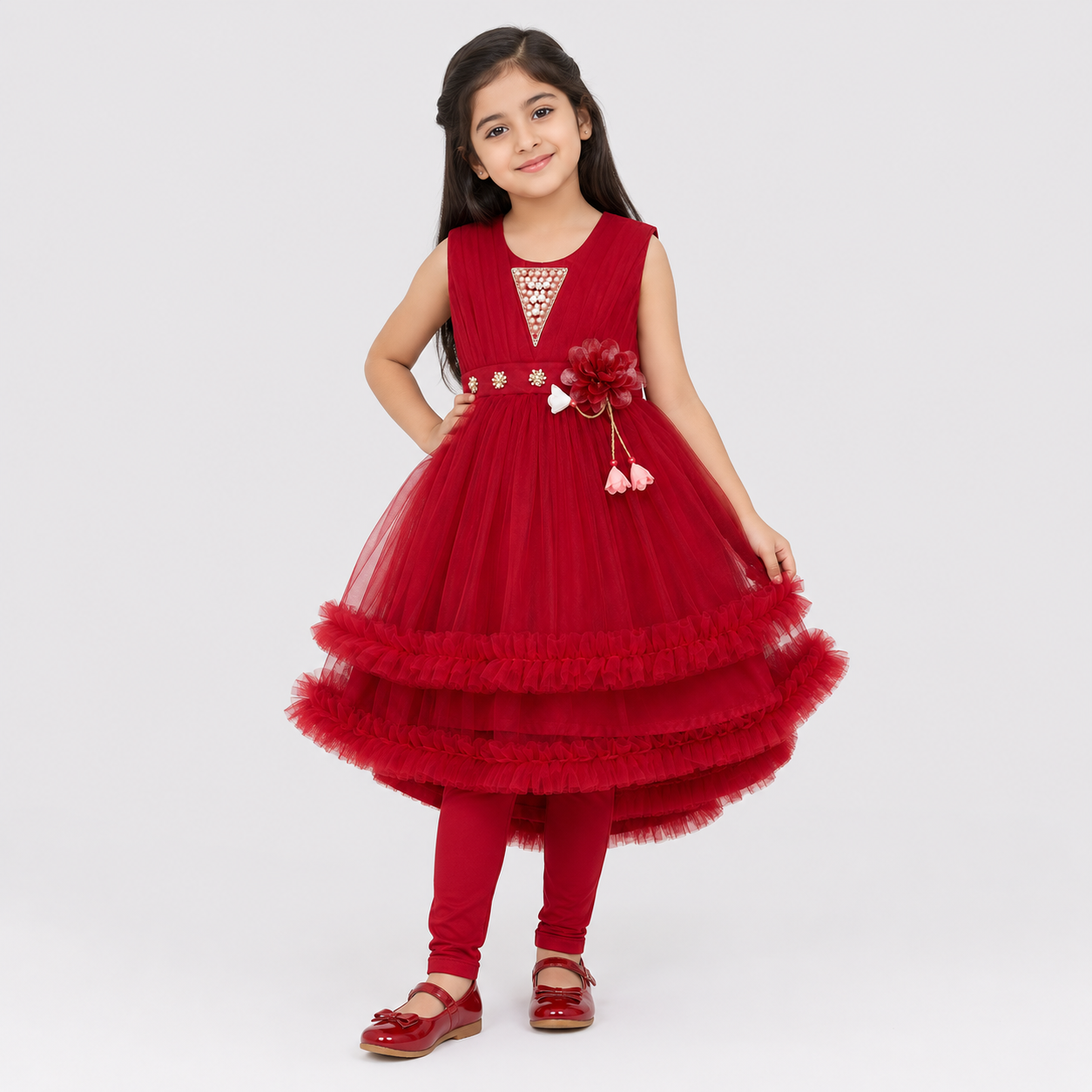 Girls Fancy Party Wear Frock with Tulle Skirt & Trouser