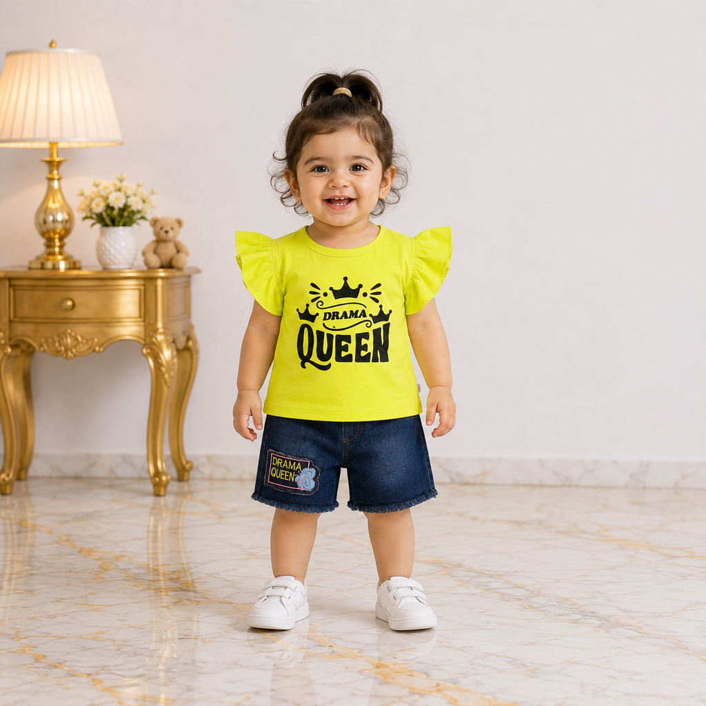 Girls Drama Queen Denim Shorts Set