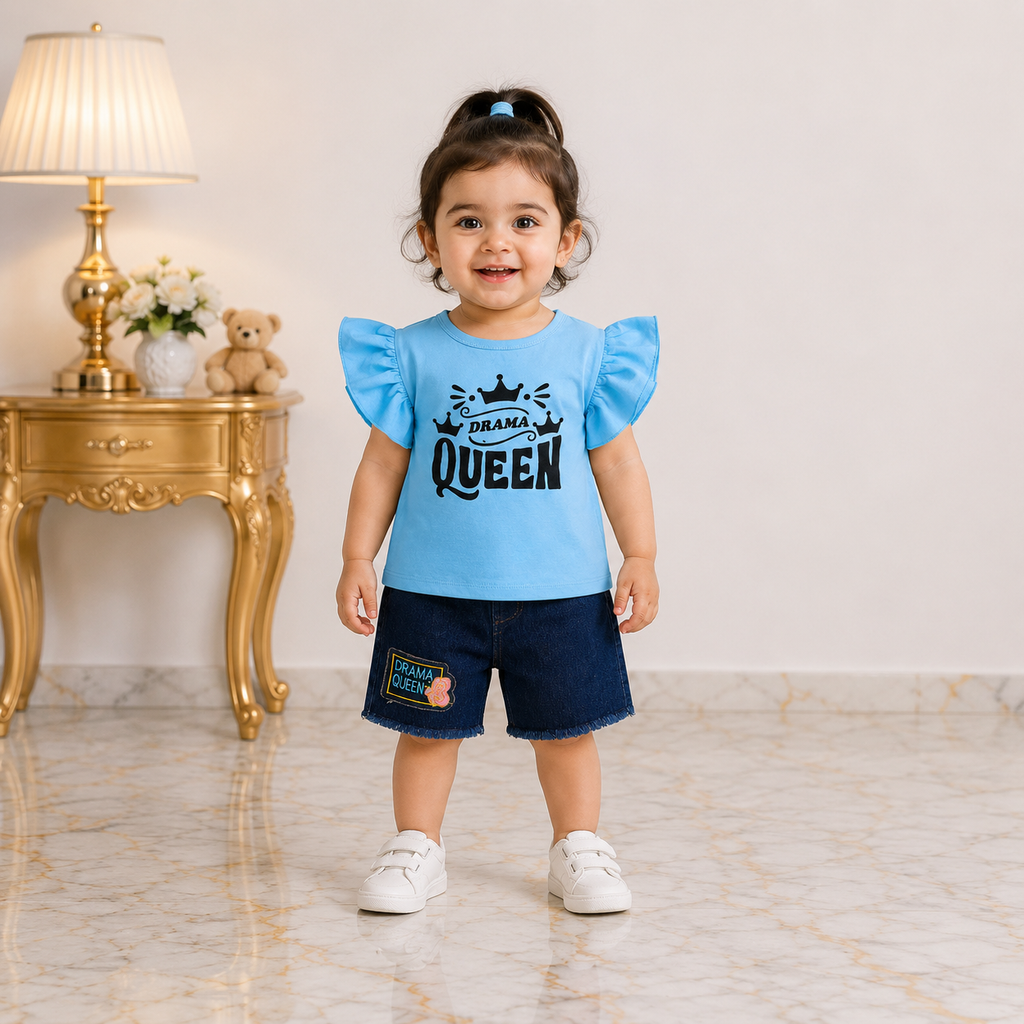 Girls Drama Queen Denim Shorts Set