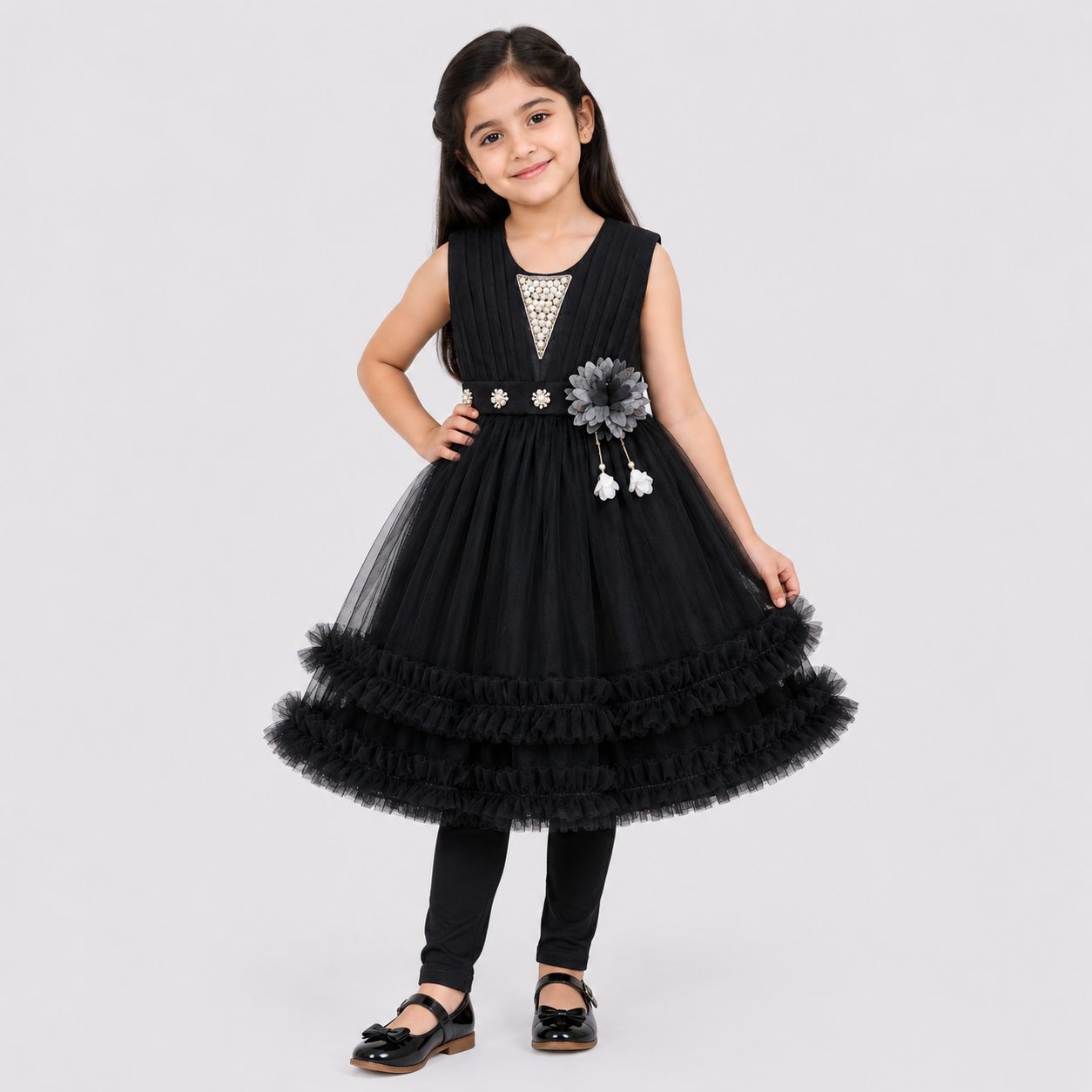 Girls Fancy Party Wear Frock with Tulle Skirt & Trouser