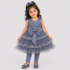 Girls Fancy Party Wear Frock with Bow & Tulle Layers