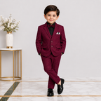 Boys 5 Piece Tuxedo Suit – Maroon Plaid Formal Party Wear