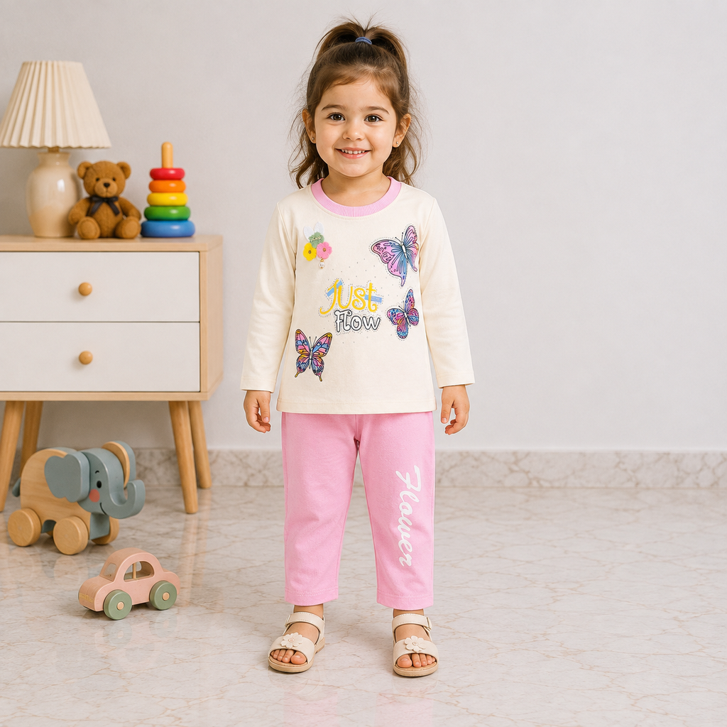 Girls Butterfly Printed Jersey 2-Piece Set