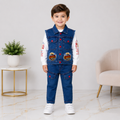 Boys Denim 3-Piece Suit with Sleeveless Jacket, Printed T-Shirt & Trouser