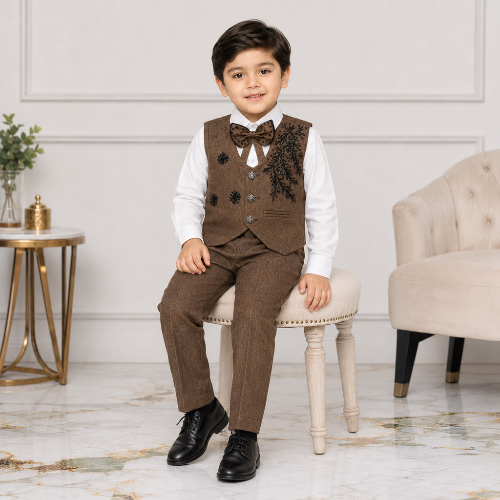 Boys Brown 3 Piece Waistcoat Suit 2-6 Years – Formal Dress Set for Kids
