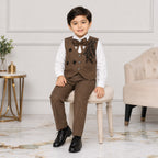 Boys Brown 3 Piece Waistcoat Suit 2-6 Years – Formal Dress Set for Kids