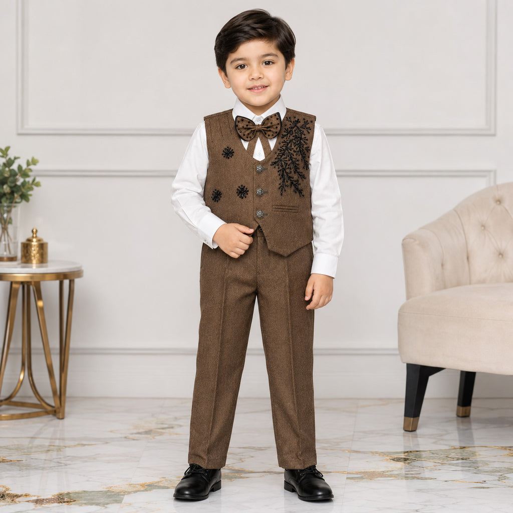 Boys Brown 3 Piece Waistcoat Suit 2-6 Years – Formal Dress Set for Kids