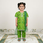 14 August Special: Baby Girl 3-Piece Cotton Azadi Suit (Printed Kurti, Trouser & Dupatta)