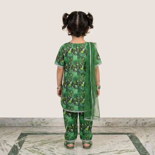 14 August Special: Baby Girl 3-Piece Azadi Suit (Cotton Kurti, Trouser & Dupatta)