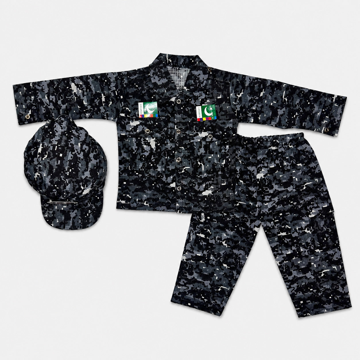 Boys Cotton Commando Suit 1-4 Years – Army Camouflage Shirt, Trouser & Cap Set