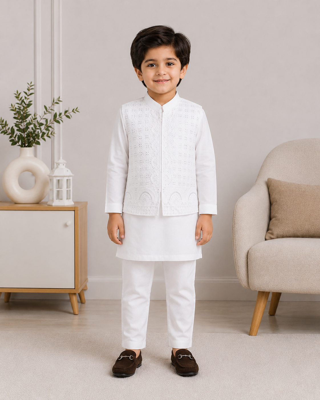 Boys Embroidered Waistcoat Shalwar Kameez | Premium Eid & Party Wear