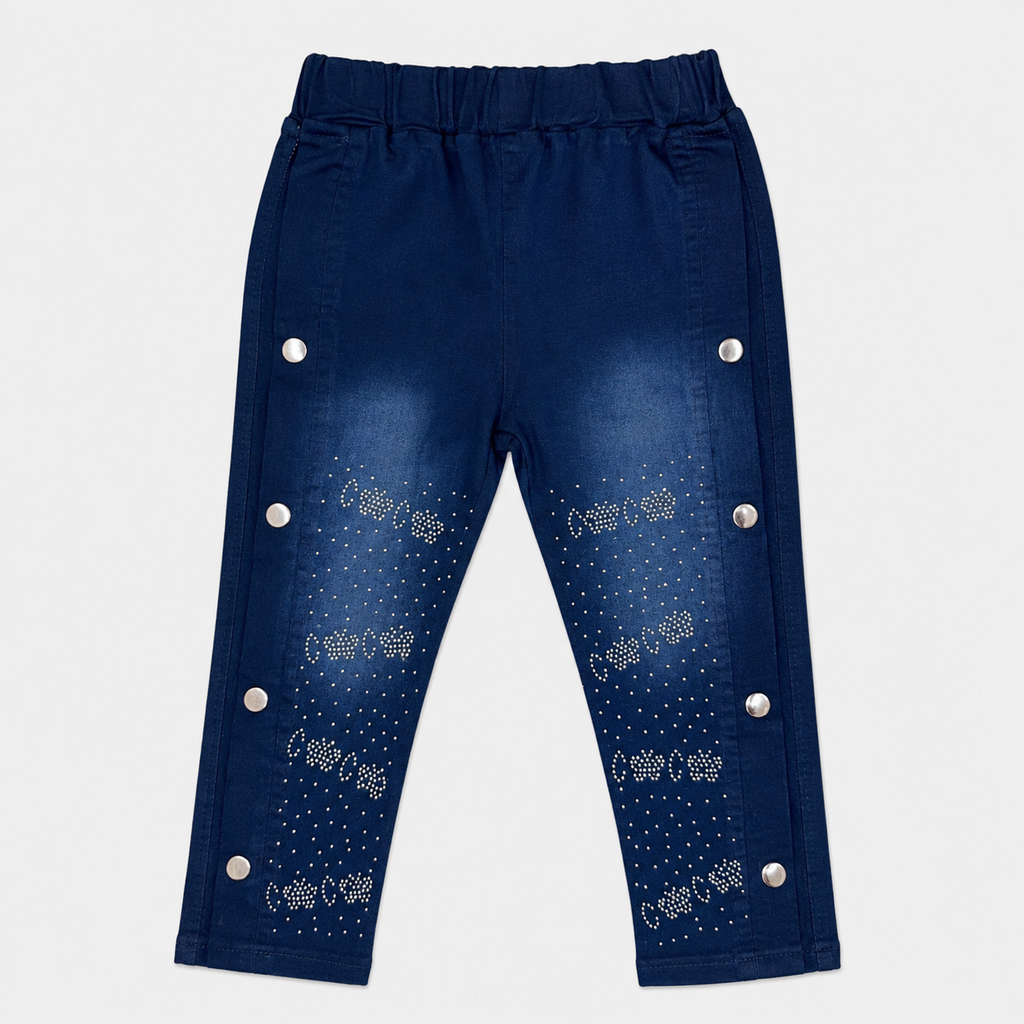 Girls Imported China Jersey Top with Rhinestone Denim Jeans – 2 Piece Outfit