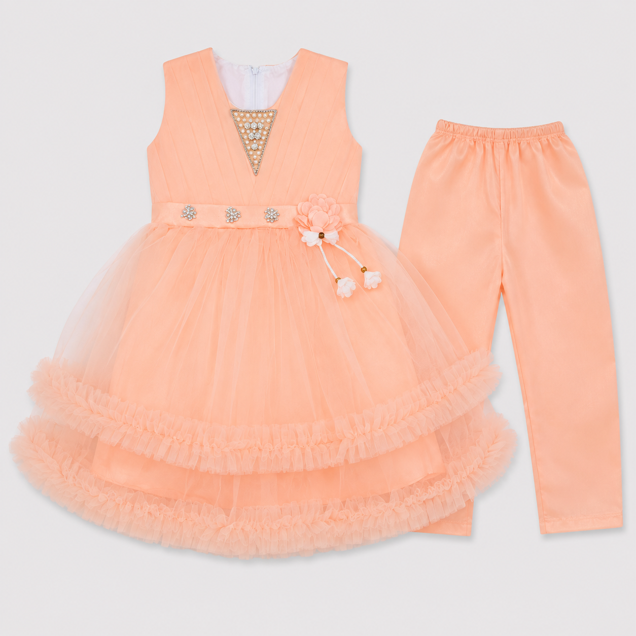 Girls Fancy Party Wear Frock with Tulle Skirt & Trouser