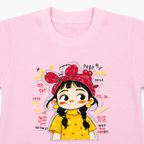 Girls Printed Jersey Top with Rhinestone Denim Jeans – 2 Piece Outfit