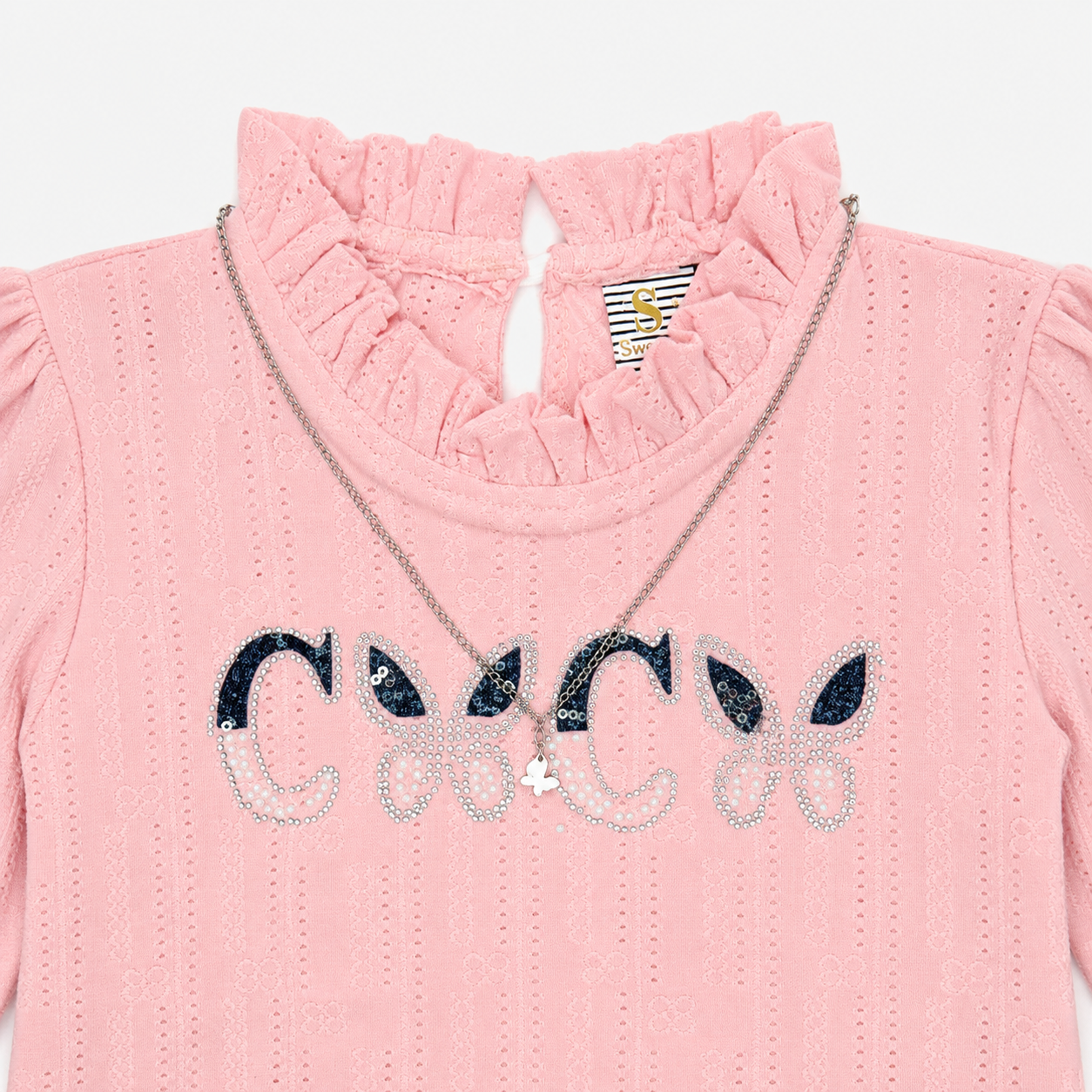 Girls Imported China Jersey Top with Rhinestone Denim Jeans – 2 Piece Outfit