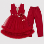 Girls Fancy Party Wear Frock with Tulle Skirt & Trouser