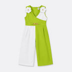 Girls Premium Jersey Green & White Jumpsuit with Floral Design | Lamtar Kids