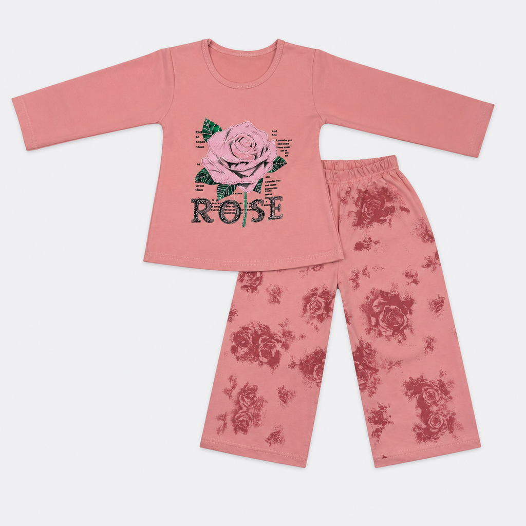 Girls Imported Jersey 2-Piece Suit – Rose Printed