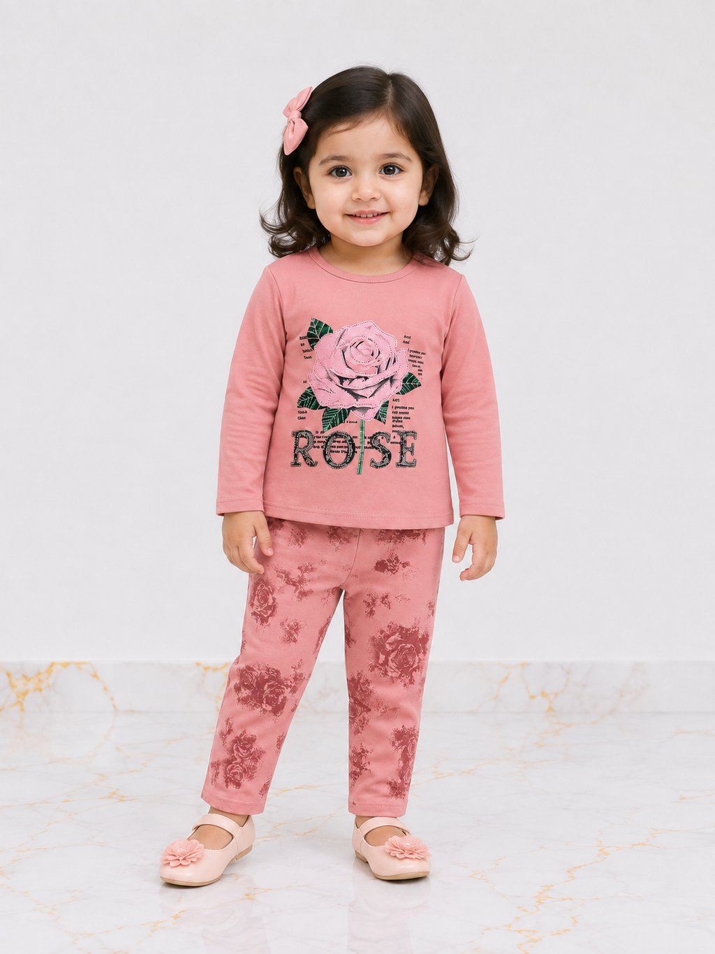 Girls Imported Jersey 2-Piece Suit – Rose Printed