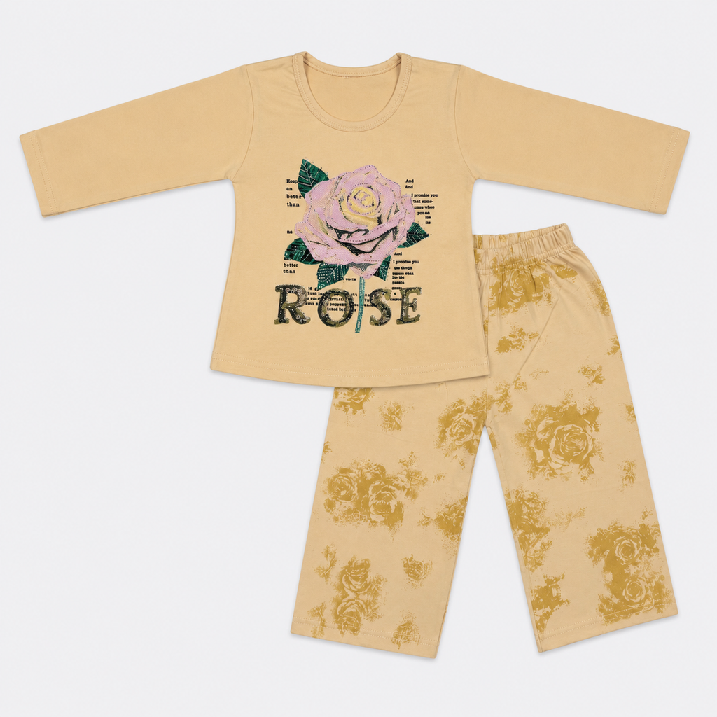 Girls Imported Jersey 2-Piece Suit – Rose Printed