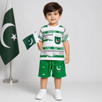 Boys Independence Day 2 Piece Jersey Outfit – White & Green 14 August Suit – 1-4 Years