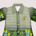Girls Printed Chiffon 3 Piece Suit – Olive Green Floral Kids Dress | Lamtar Kids